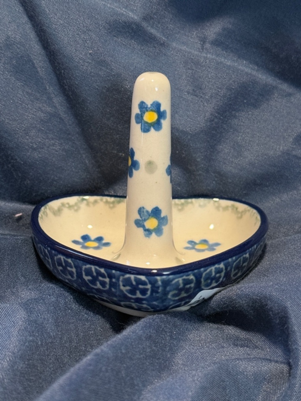 Hand-Made Blue Floral Ceramic Ring Holder